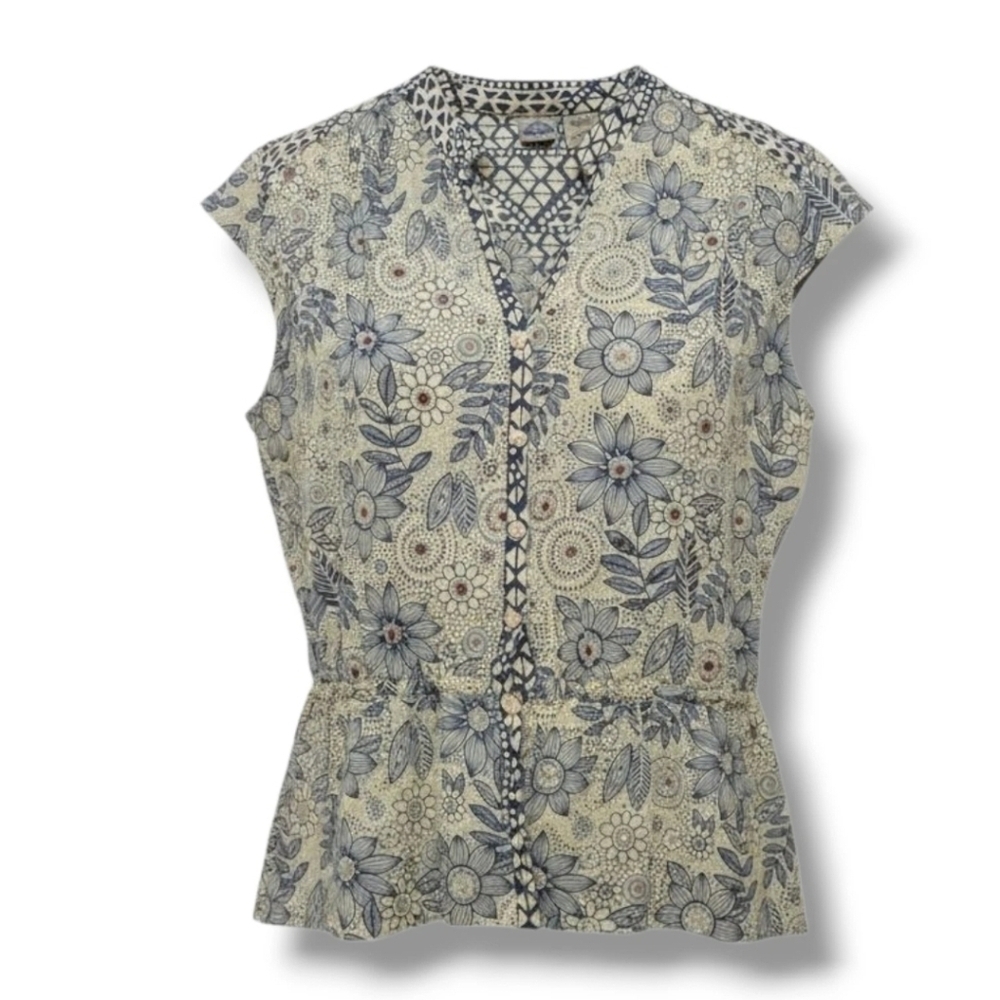Shaver Lake Tahoe women's yellow floral embellished button front Blouse small